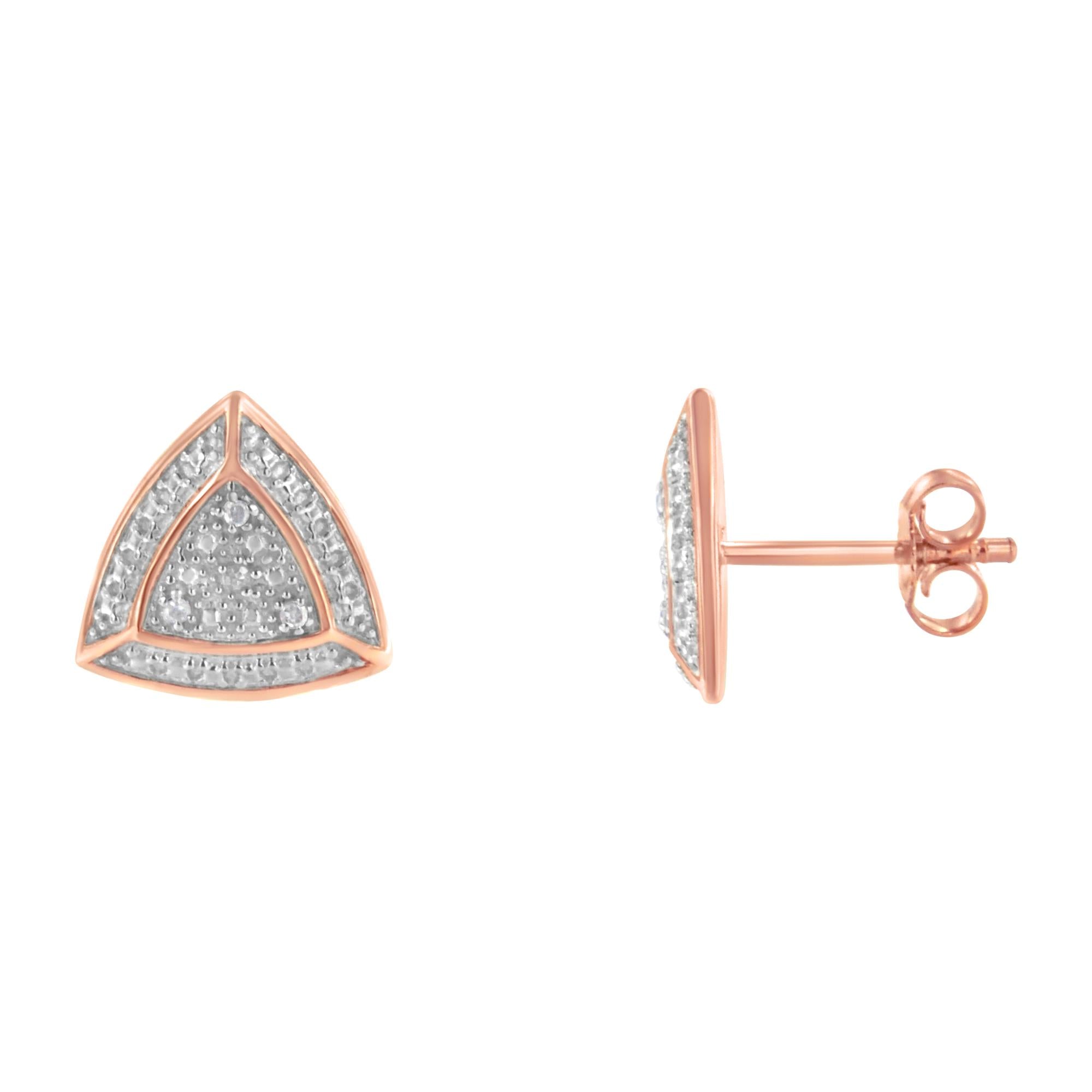 14K Rose Gold over .925 Sterling Silver Diamond-Accented Trillion Shaped 4-Stone Halo-Style Stud Earrings (H-I Color, I2-I3 Clarity)-2