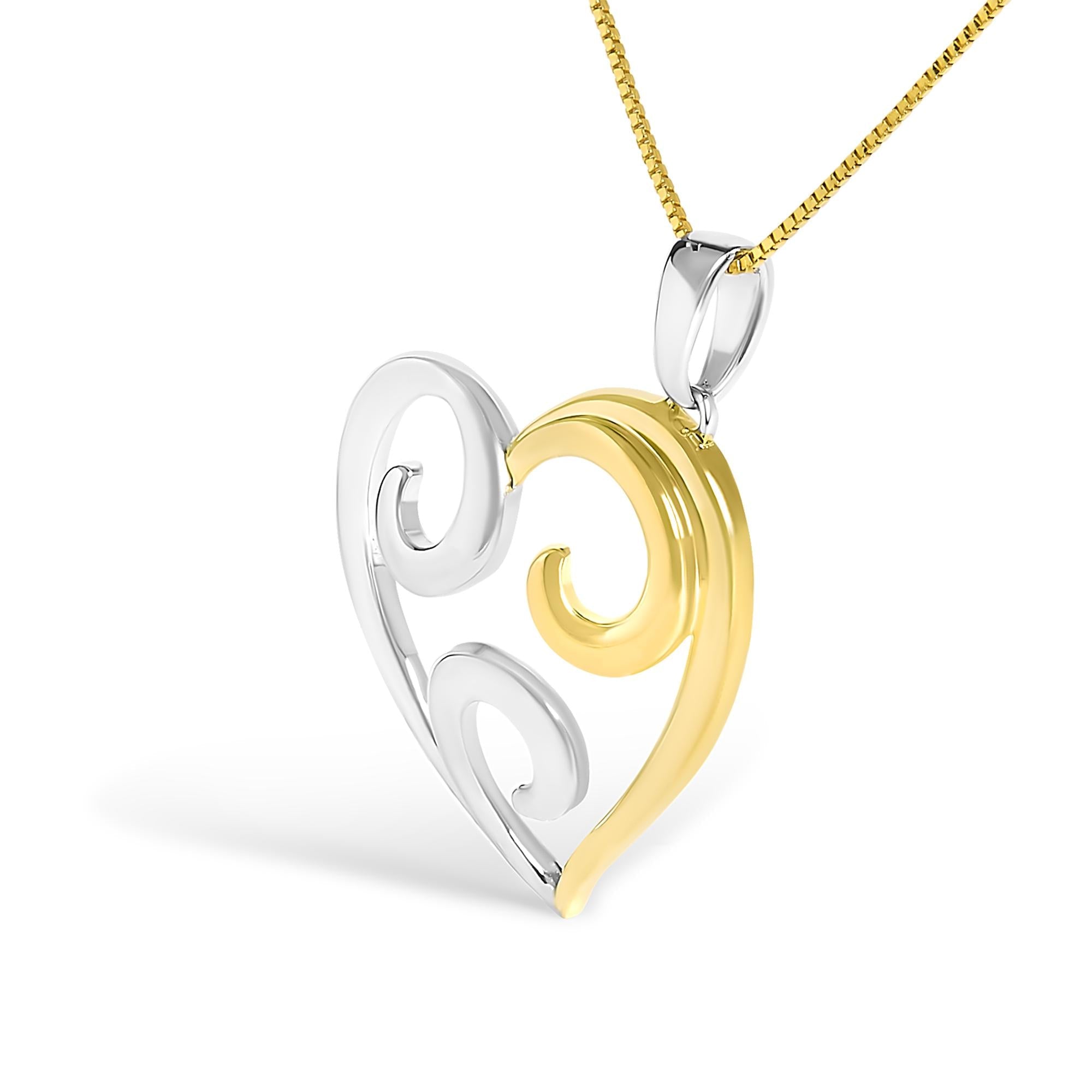 10K Yellow Gold Over .925 Sterling Silver Open Heart with Swirls 18" Box Chain Pendant Necklace-2