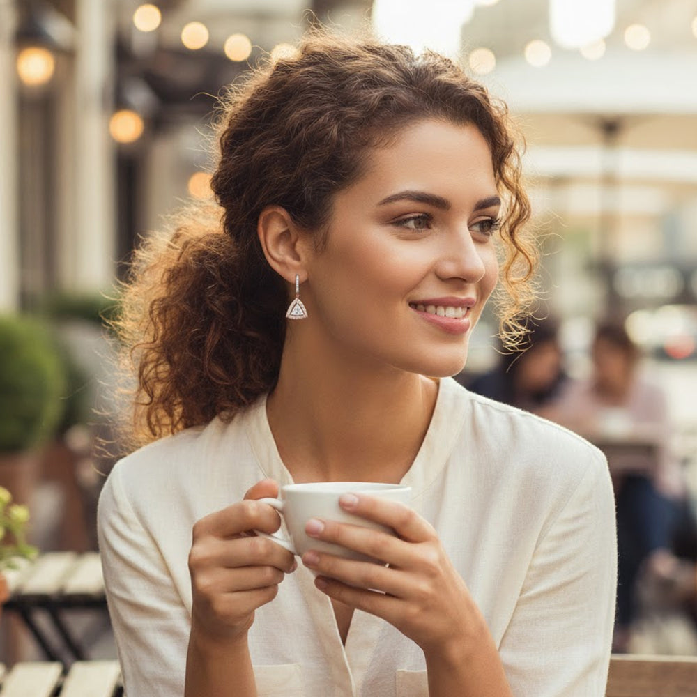 Rose Gold Plated Sterling Silver Round Cut Diamond Fashion Dangle Earrings (0.03 cttw, H-I Color, I2-I3 Clarity)