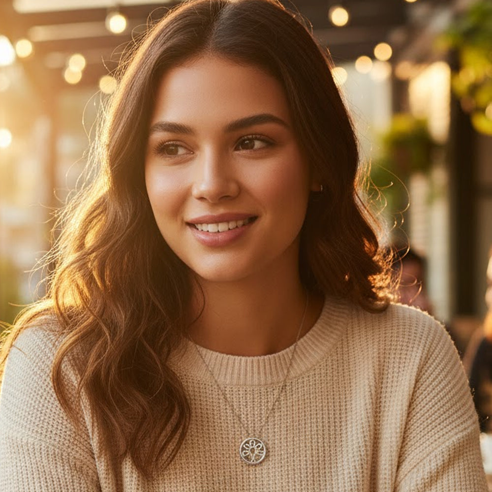 .925 Sterling Silver 1/10 Cttw Diamond Tree of Life Pendant Necklace (I-J Color, I3 Clarity)