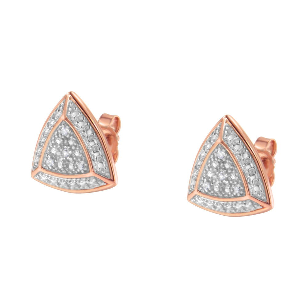 14K Rose Gold over .925 Sterling Silver Diamond-Accented Trillion Shaped 4-Stone Halo-Style Stud Earrings (H-I Color, I2-I3 Clarity)-3