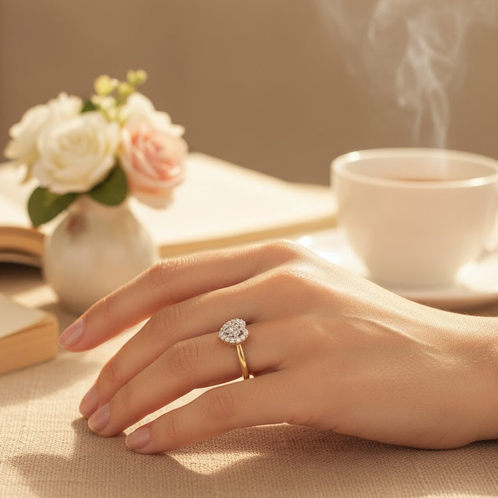 14K Yellow Gold Plated .925 Sterling Silver 1/10 Cttw Round-Cut Diamond Heart Engagement Ring (I-J Color, I3 Clarity)