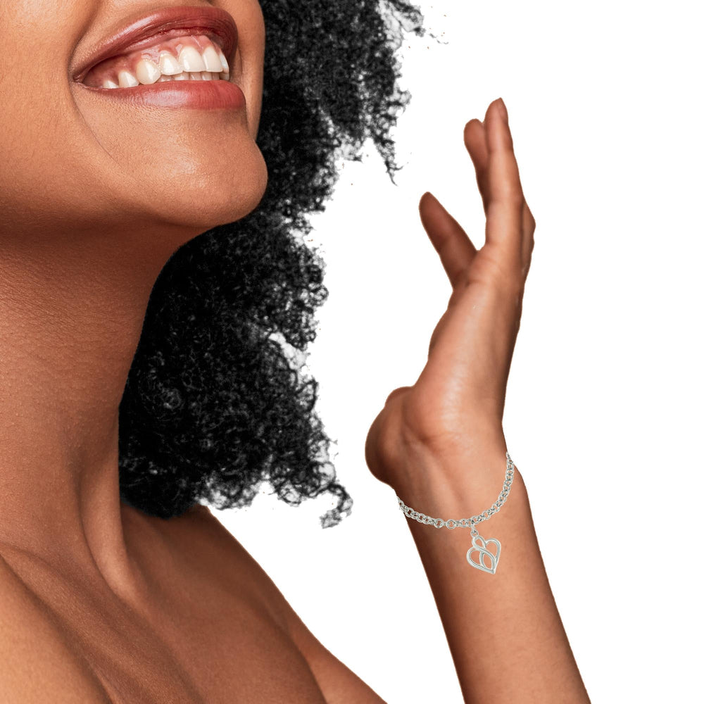 .925 Sterling Silver Open Heart with Center Vertical Infinity Chain Charm Bracelet - Size 7"-3