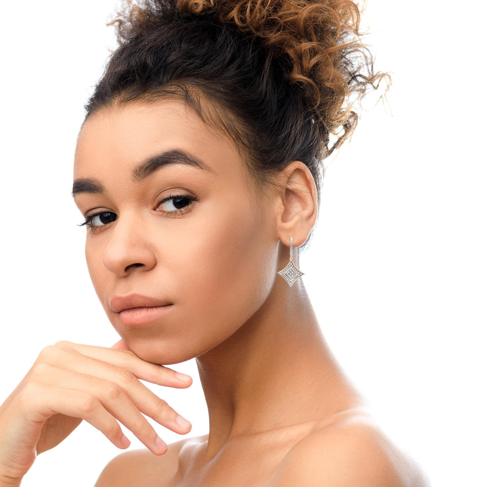 14K Rose Gold Plated .925 Sterling Silver Round-Cut Diamond Accent Dangle Rhombus Earrings (H-I Color, I2-I3 Clarity)-3