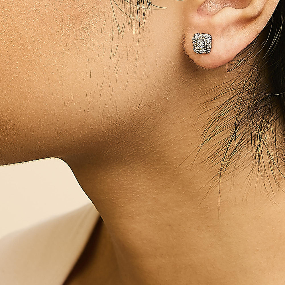 Sterling Silver Round Cut Diamond Square Stud Earrings (0.04 cttw, H-I Color, I2-I3 Clarity)-4