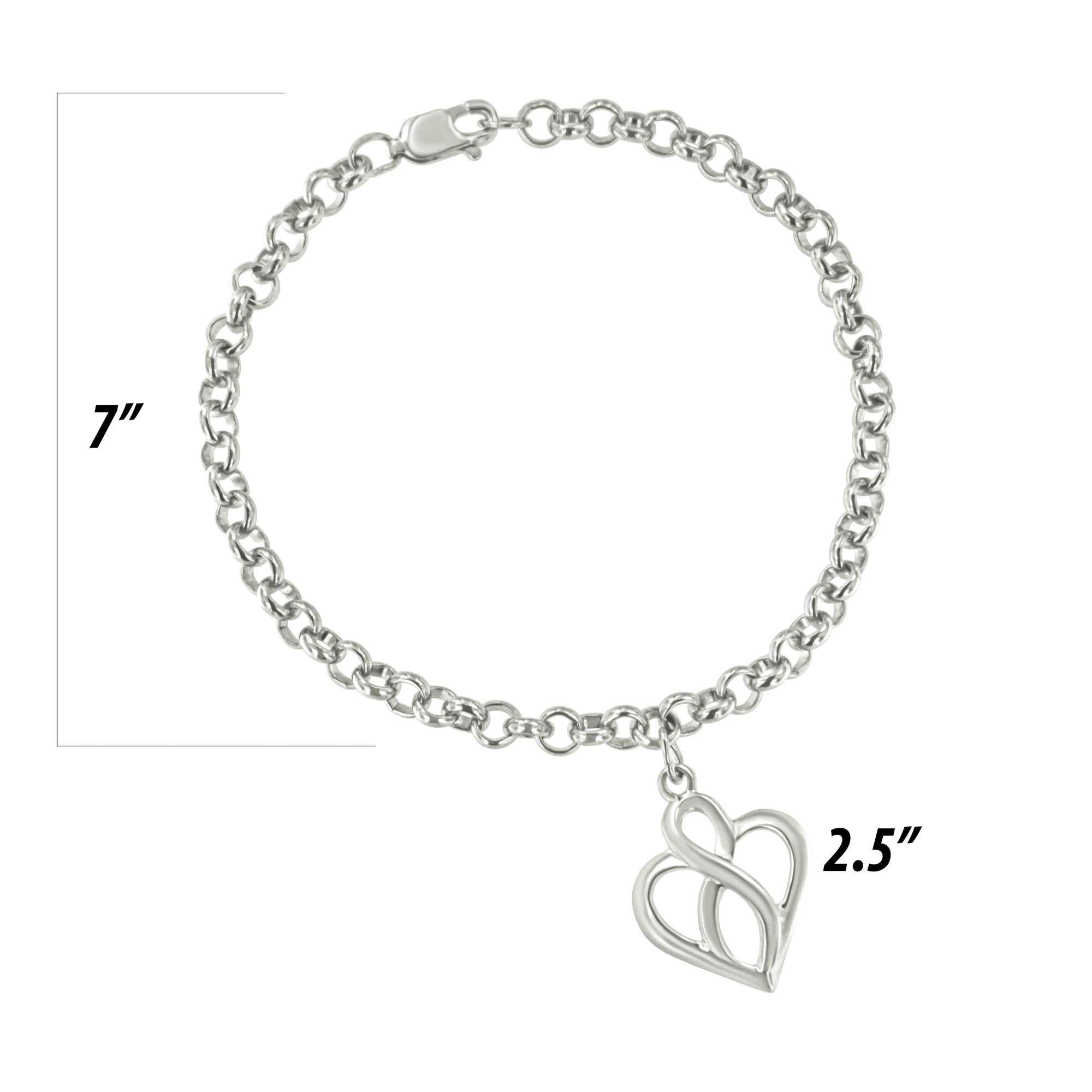 .925 Sterling Silver Open Heart with Center Vertical Infinity Chain Charm Bracelet - Size 7"-4