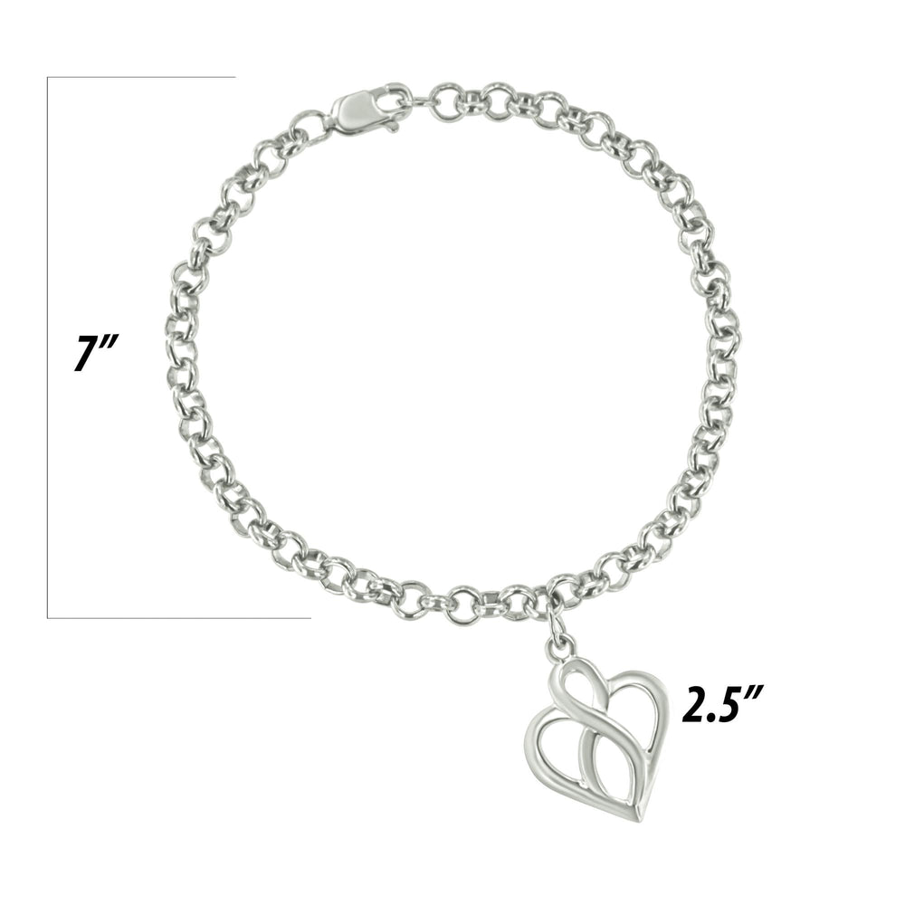 .925 Sterling Silver Open Heart with Center Vertical Infinity Chain Charm Bracelet - Size 7"-4