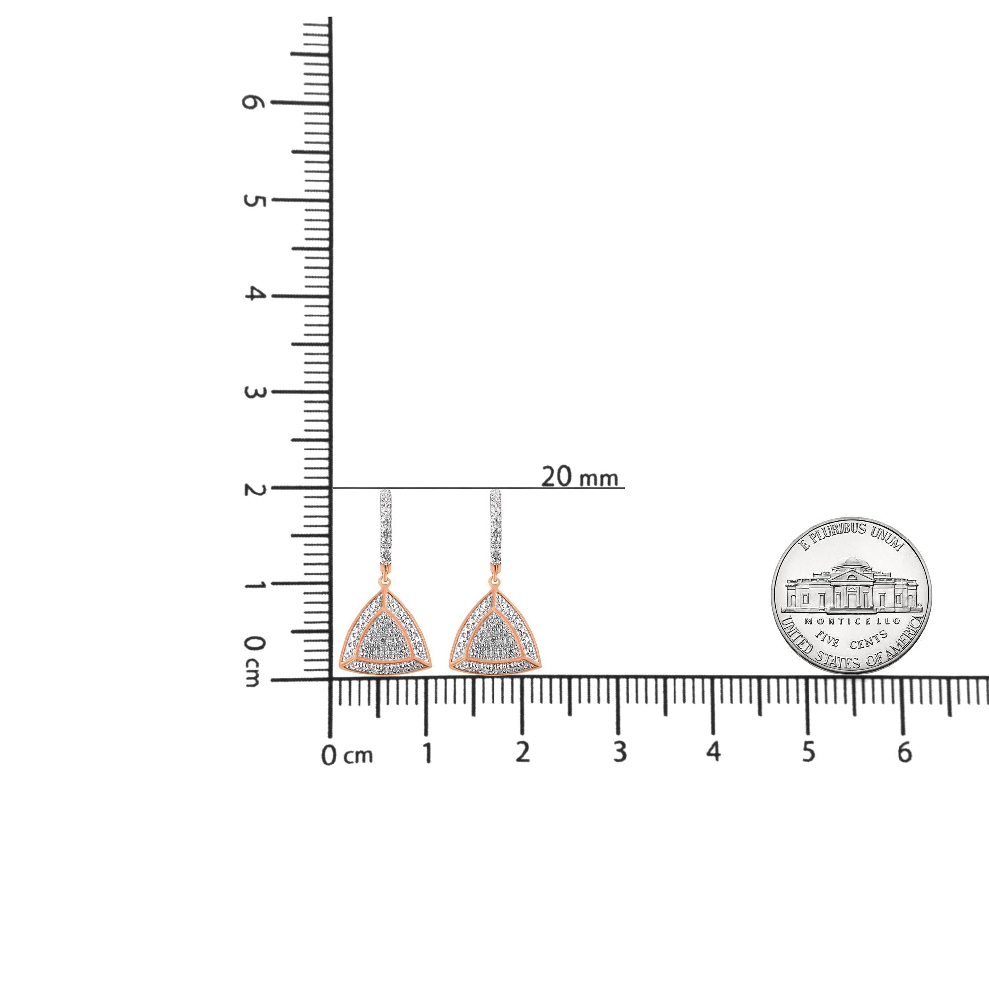 Rose Gold Plated Sterling Silver Round Cut Diamond Fashion Dangle Earrings (0.03 cttw, H-I Color, I2-I3 Clarity)-4