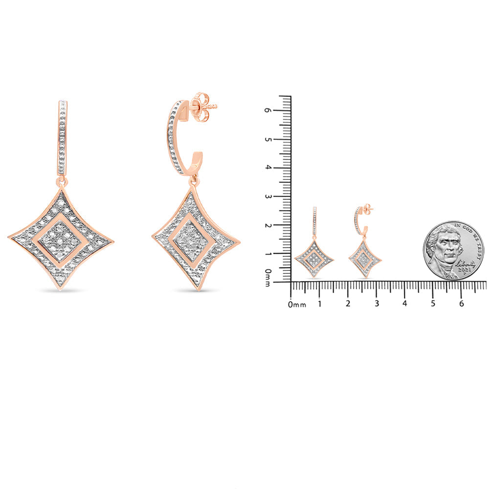 14K Rose Gold Plated .925 Sterling Silver Round-Cut Diamond Accent Dangle Rhombus Earrings (H-I Color, I2-I3 Clarity)-4